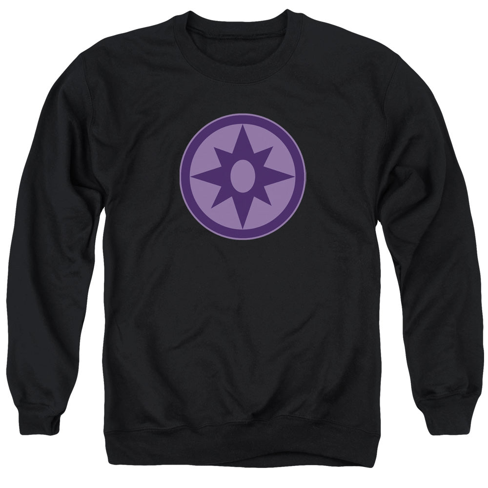 AN OFFCIALLY LICENSED GREEN LANTERN SAPPHIRE SYMBOL ADULT UNISEX CREWNECK SWEATSHIRT BLACK