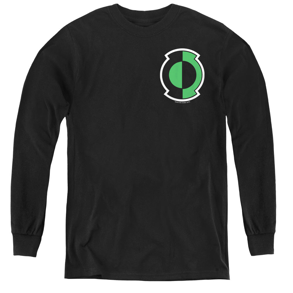 AN OFFCIALLY LICENSED GREEN LANTERN KYLE LOGO YOUTH LONG SLEEVE T-SHIRT BLACK