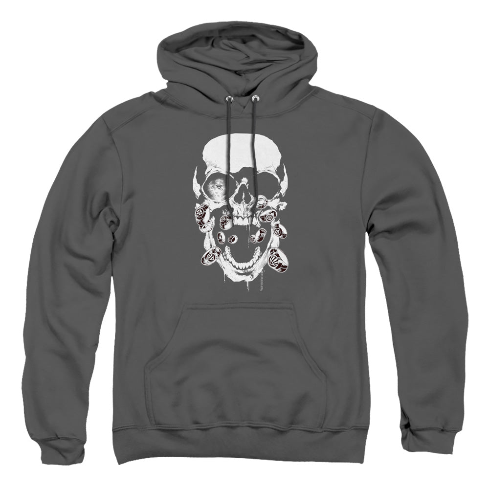 AN OFFCIALLY LICENSED GREEN LANTERN BLACK LANTERN SKULL ADULT UNISEX PULLOVER HOODIE CHARCOAL