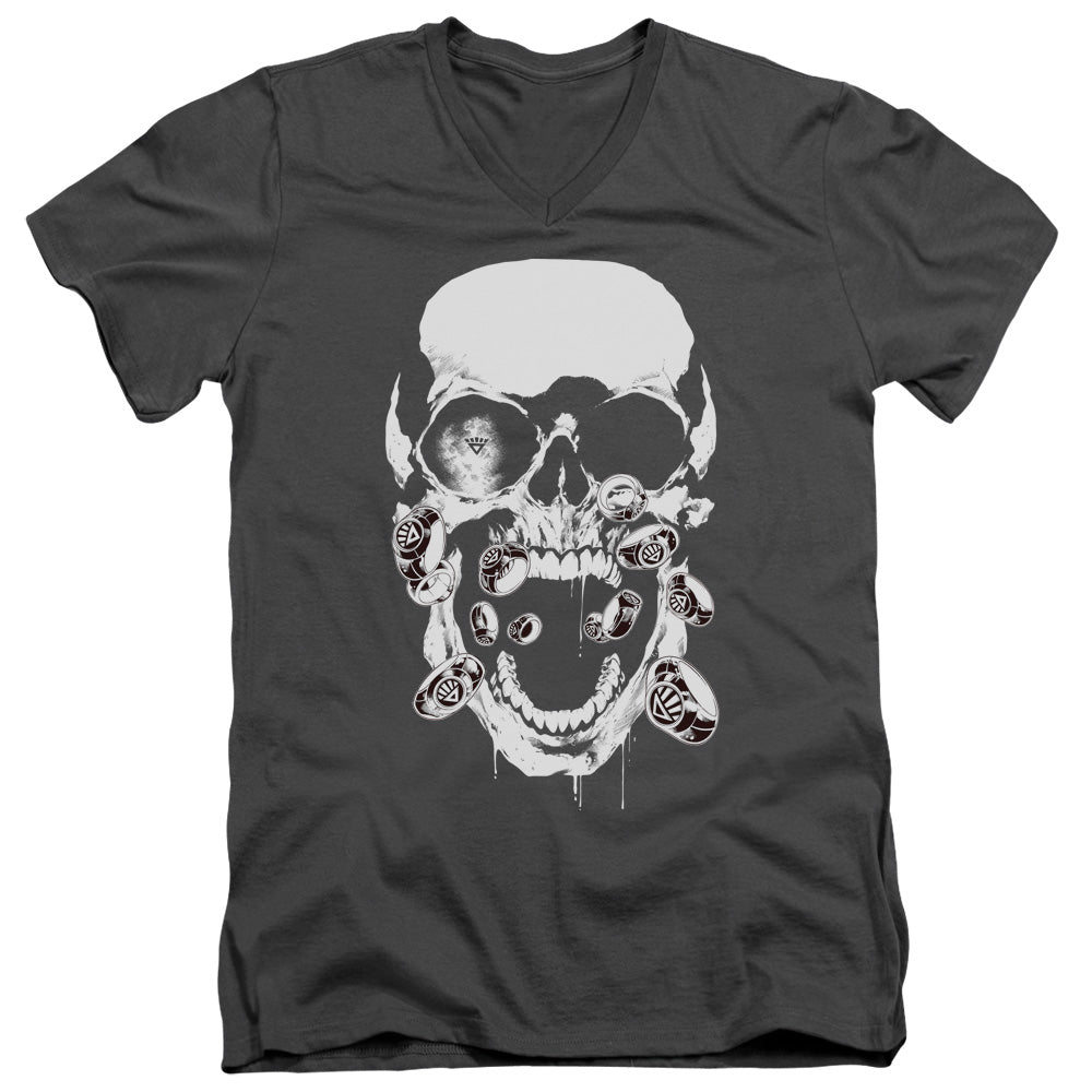 AN OFFCIALLY LICENSED GREEN LANTERN BLACK LANTERN SKULL MEN'S V-NECK T-SHIRT CHARCOAL