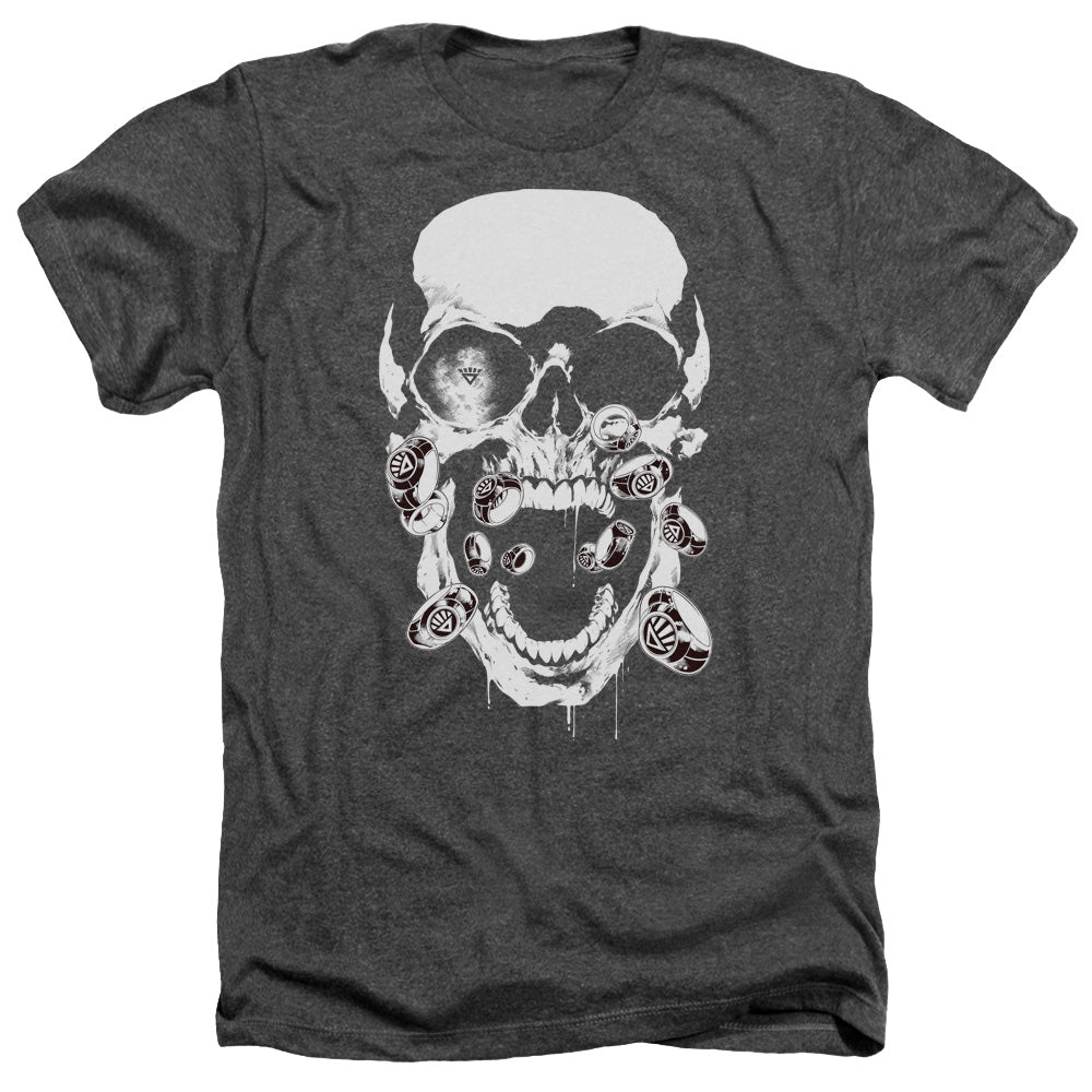 AN OFFCIALLY LICENSED GREEN LANTERN BLACK LANTERN SKULL MEN'S HEATHER T-SHIRT CHARCOAL