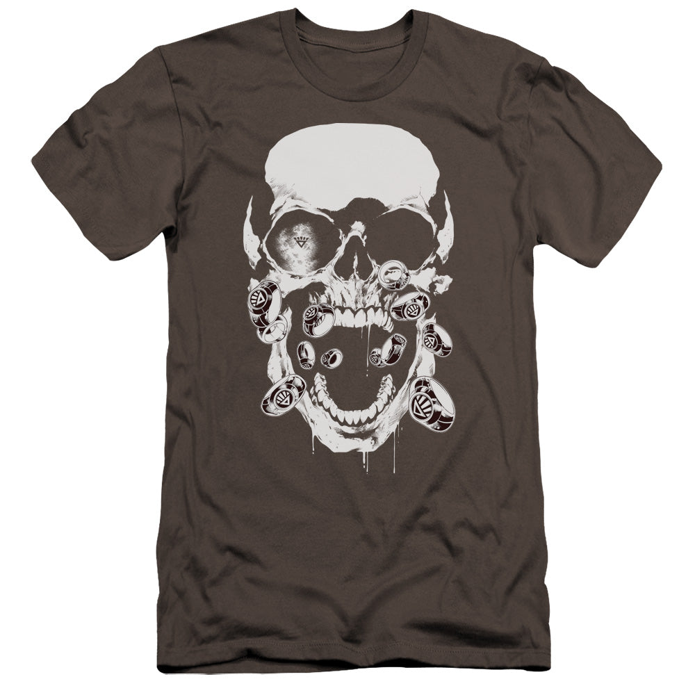 AN OFFCIALLY LICENSED GREEN LANTERN BLACK LANTERN SKULL MEN'S PREMIUM SLIM FIT T-SHIRT CHARCOAL