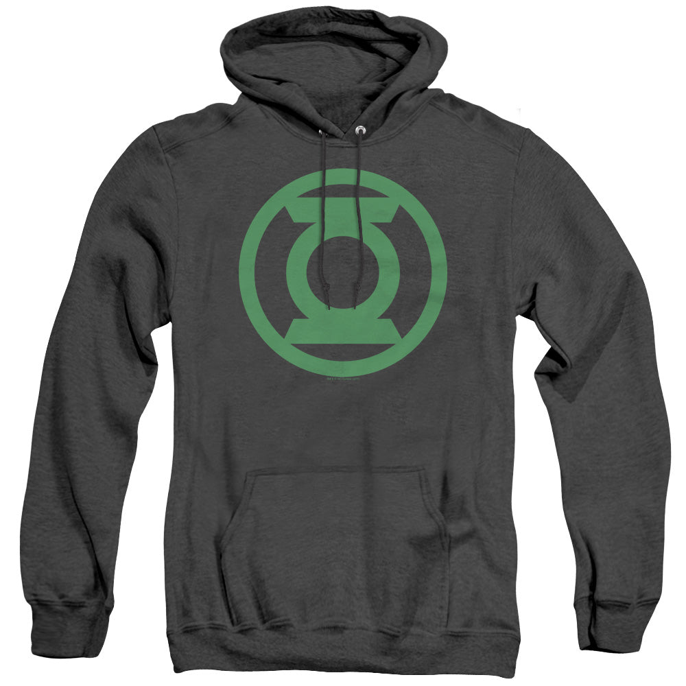 AN OFFCIALLY LICENSED GREEN LANTERN GREEN EMBLEM ADULT UNISEX HEATHER PULLOVER HOODIE BLACK
