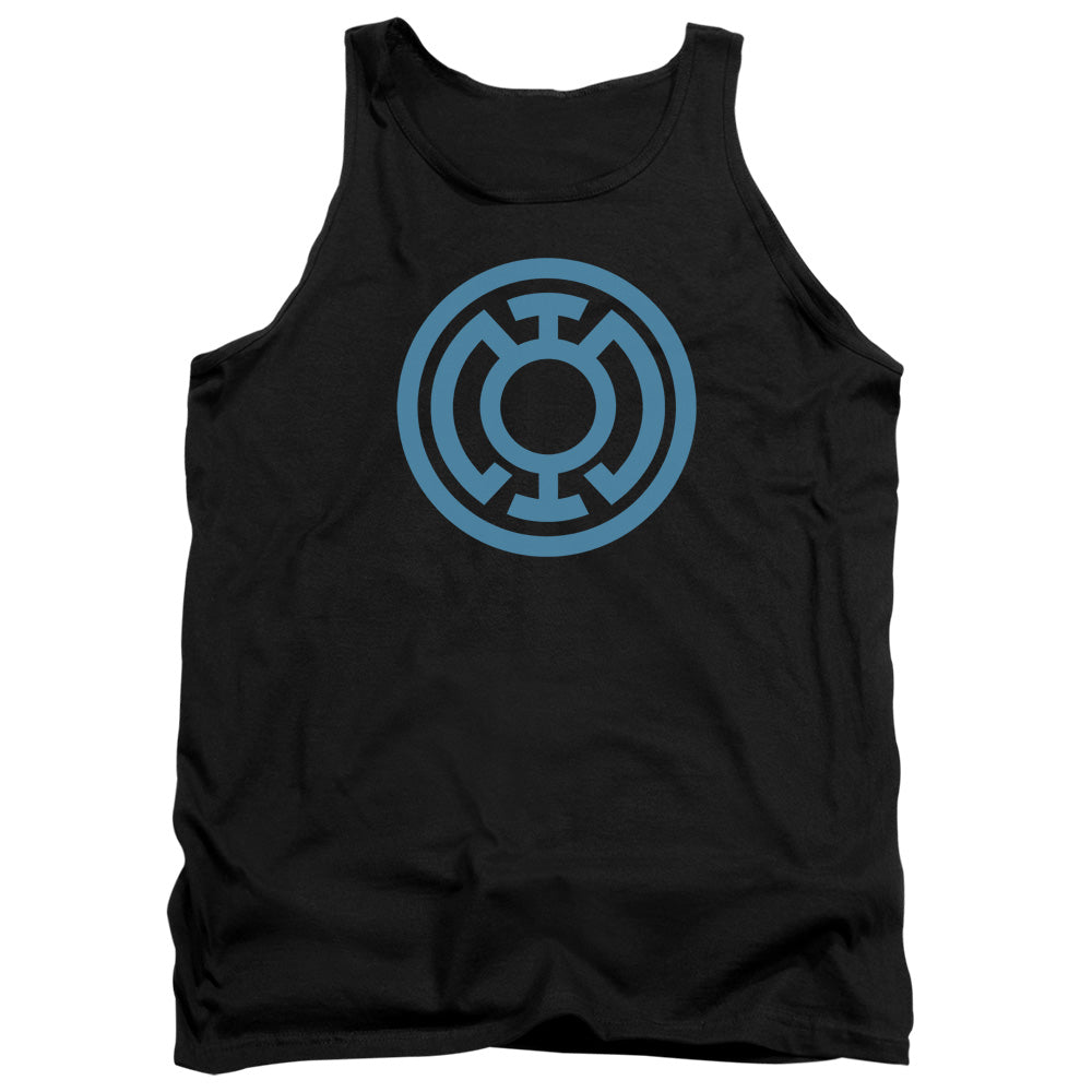 AN OFFCIALLY LICENSED GREEN LANTERN LT BLUE EMBLEM ADULT UNISEX TANK TOP BLACK