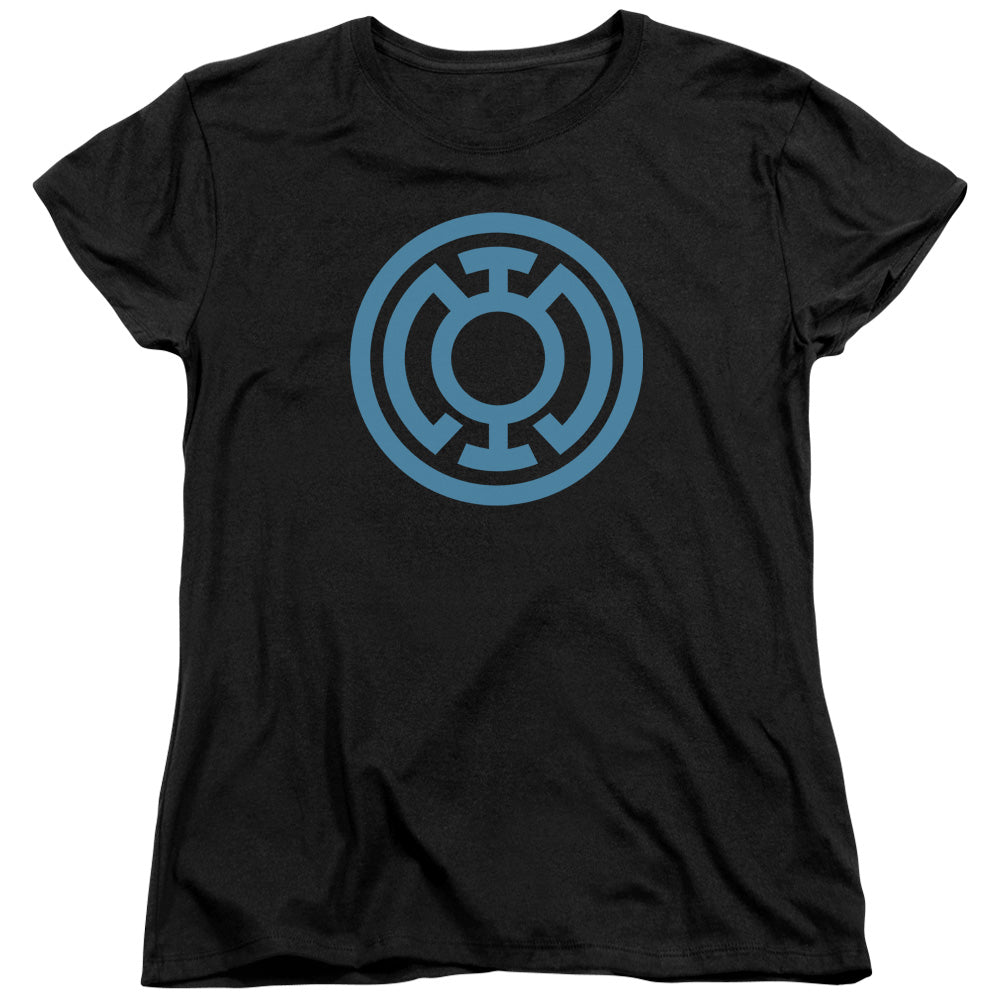 AN OFFCIALLY LICENSED GREEN LANTERN LT BLUE EMBLEM WOMEN'S REGULAR FIT T-SHIRT BLACK