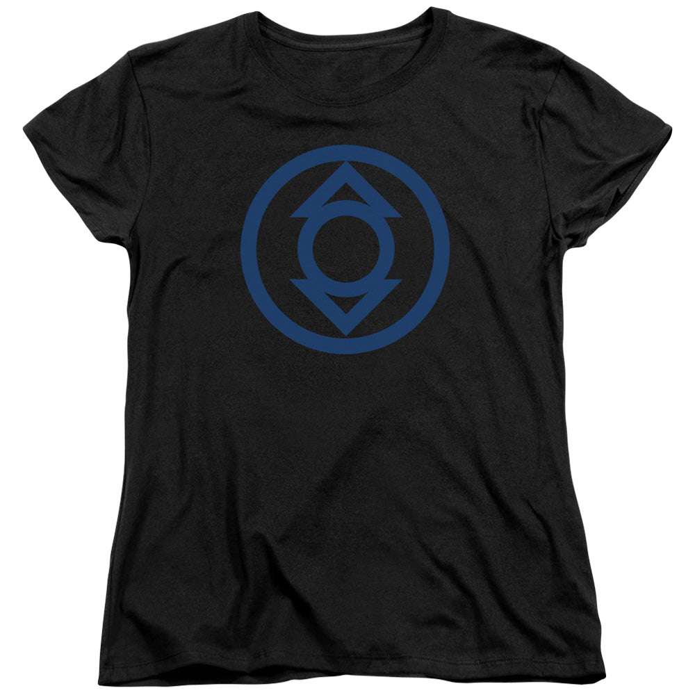 AN OFFCIALLY LICENSED GREEN LANTERN BLUE EMBLEM WOMEN'S REGULAR FIT T-SHIRT BLACK