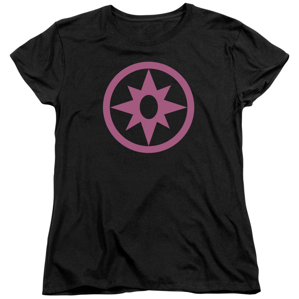 AN OFFCIALLY LICENSED GREEN LANTERN PINK EMBLEM WOMEN'S REGULAR FIT T-SHIRT BLACK