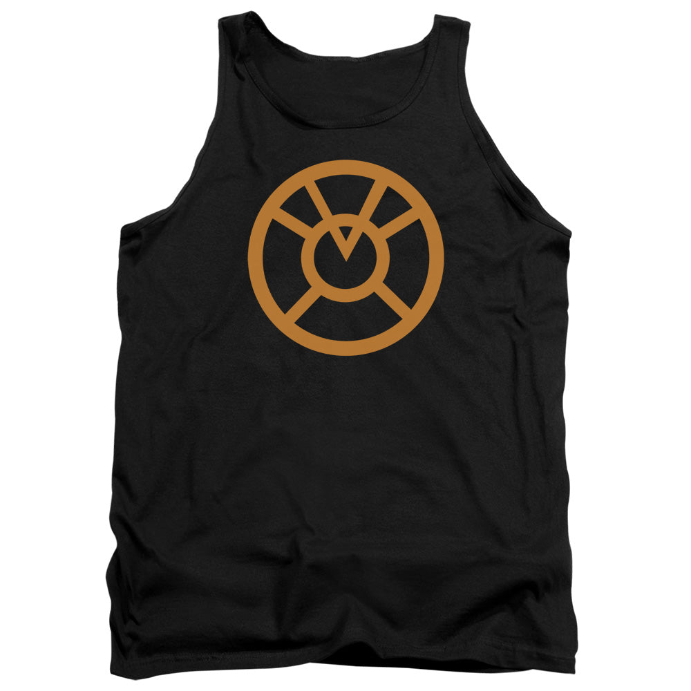AN OFFCIALLY LICENSED GREEN LANTERN ORANGE EMBLEM ADULT UNISEX TANK TOP BLACK