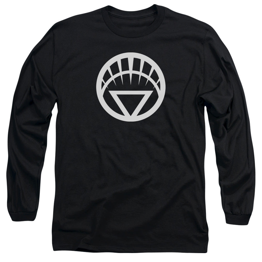 AN OFFCIALLY LICENSED GREEN LANTERN WHITE EMBLEM MEN'S LONG SLEEVE T-SHIRT BLACK