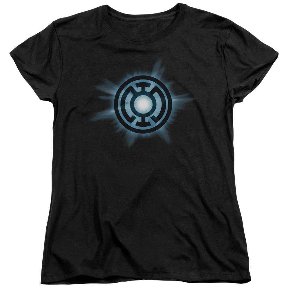 AN OFFCIALLY LICENSED GREEN LANTERN BLUE GLOW WOMEN'S REGULAR FIT T-SHIRT BLACK