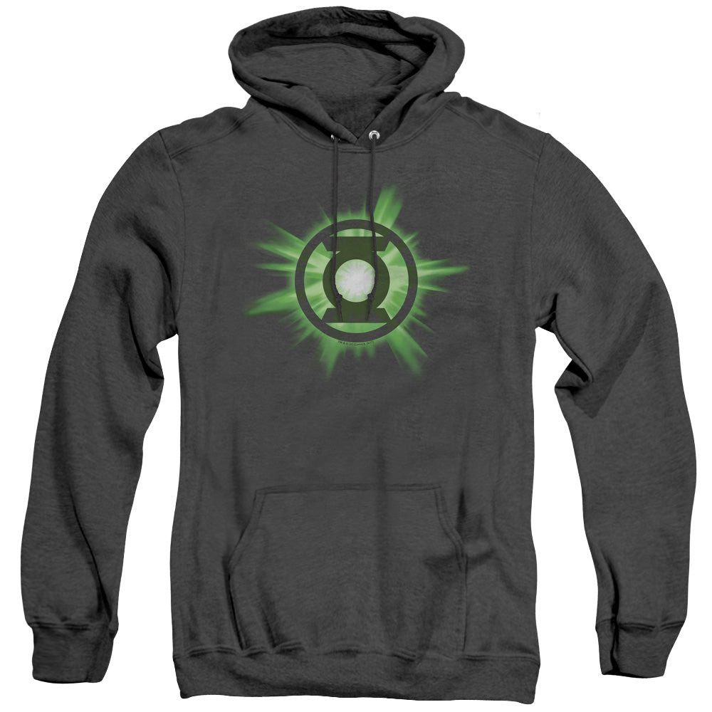 AN OFFCIALLY LICENSED GREEN LANTERN GREEN GLOW ADULT UNISEX HEATHER PULLOVER HOODIE BLACK