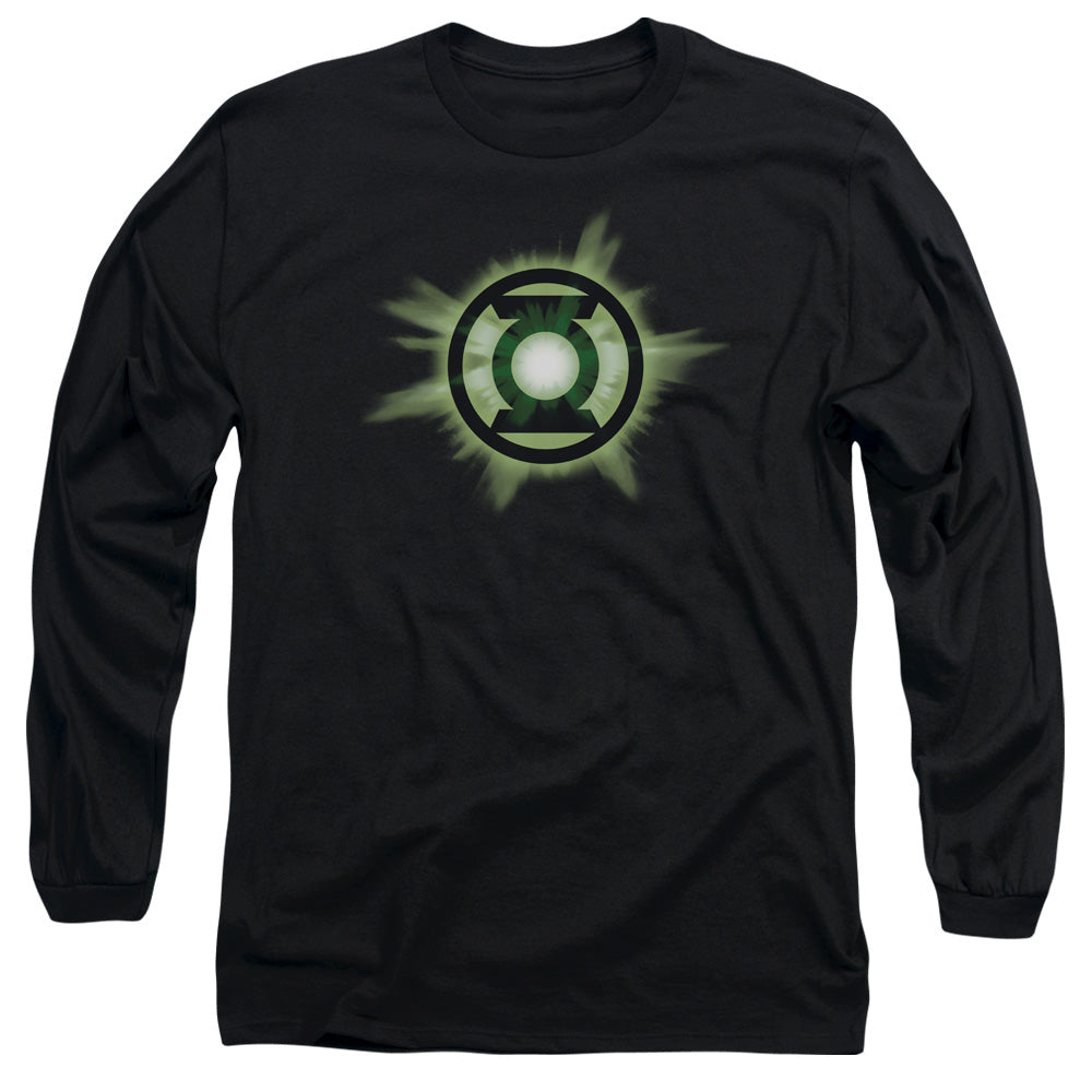 AN OFFCIALLY LICENSED GREEN LANTERN GREEN GLOW MEN'S LONG SLEEVE T-SHIRT BLACK