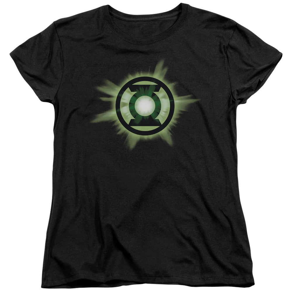 AN OFFCIALLY LICENSED GREEN LANTERN GREEN GLOW WOMEN'S REGULAR FIT T-SHIRT BLACK