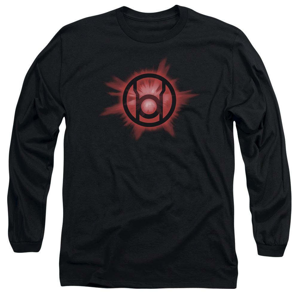 AN OFFCIALLY LICENSED GREEN LANTERN RED GLOW MEN'S LONG SLEEVE T-SHIRT BLACK