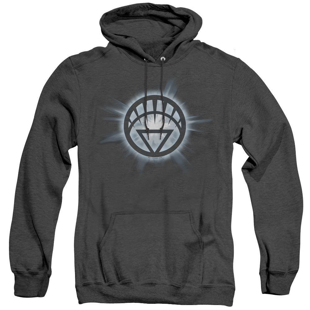 AN OFFCIALLY LICENSED GREEN LANTERN WHITE GLOW ADULT UNISEX HEATHER PULLOVER HOODIE BLACK