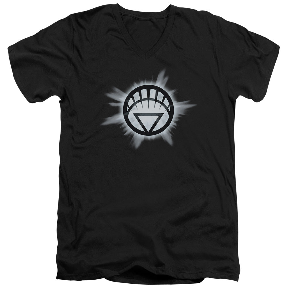 AN OFFCIALLY LICENSED GREEN LANTERN WHITE GLOW MEN'S V-NECK T-SHIRT BLACK