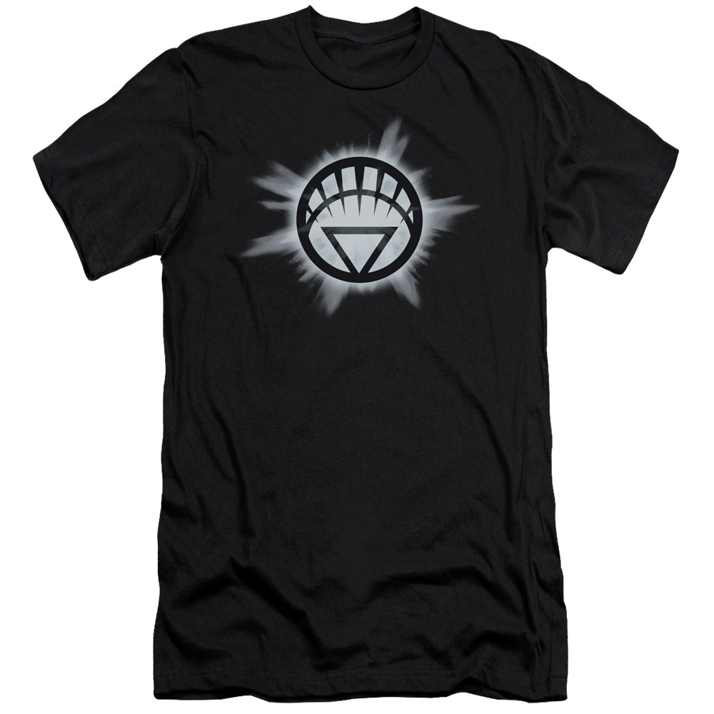 AN OFFCIALLY LICENSED GREEN LANTERN WHITE GLOW MEN'S PREMIUM SLIM FIT T-SHIRT BLACK