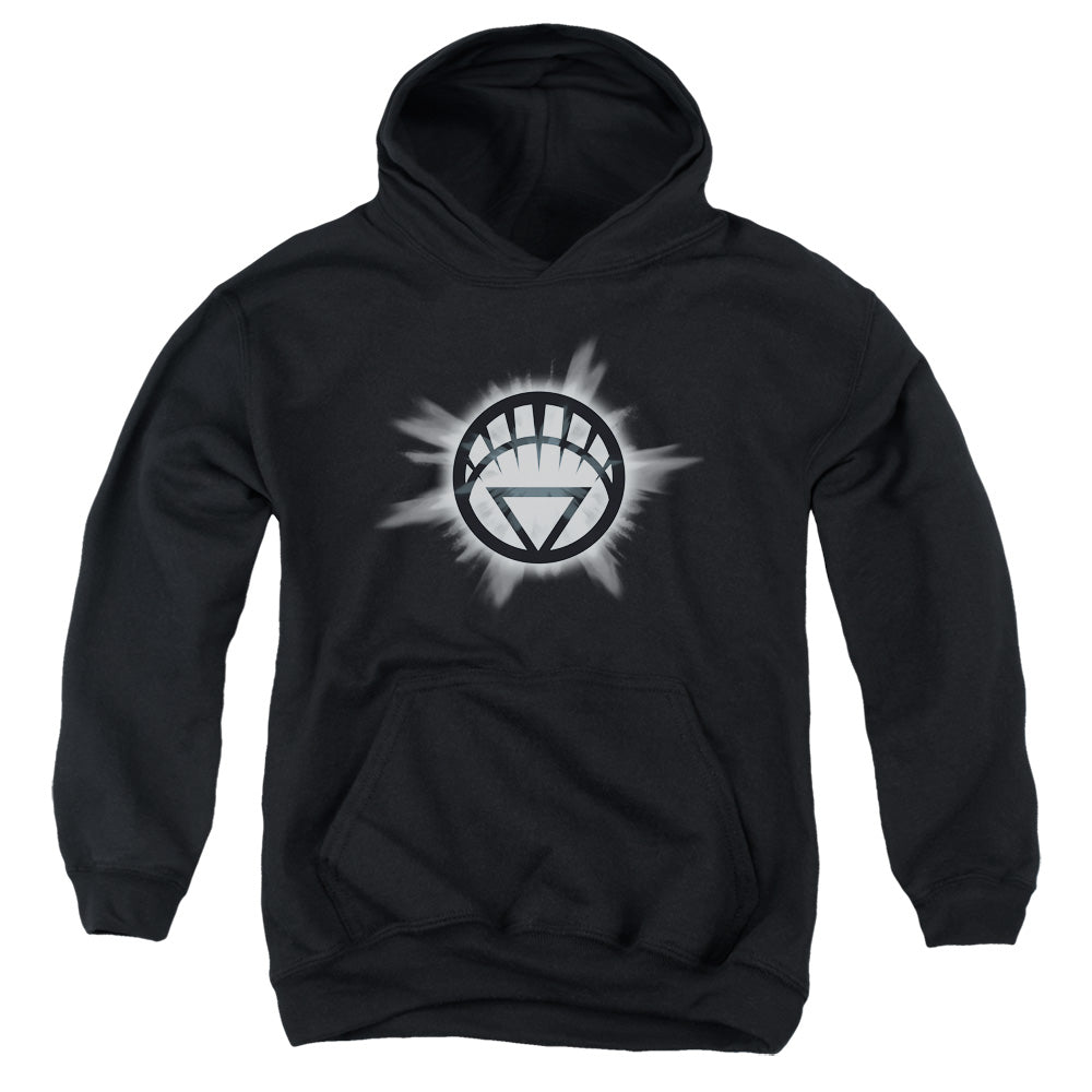AN OFFCIALLY LICENSED GREEN LANTERN WHITE GLOW YOUTH HOODIE BLACK