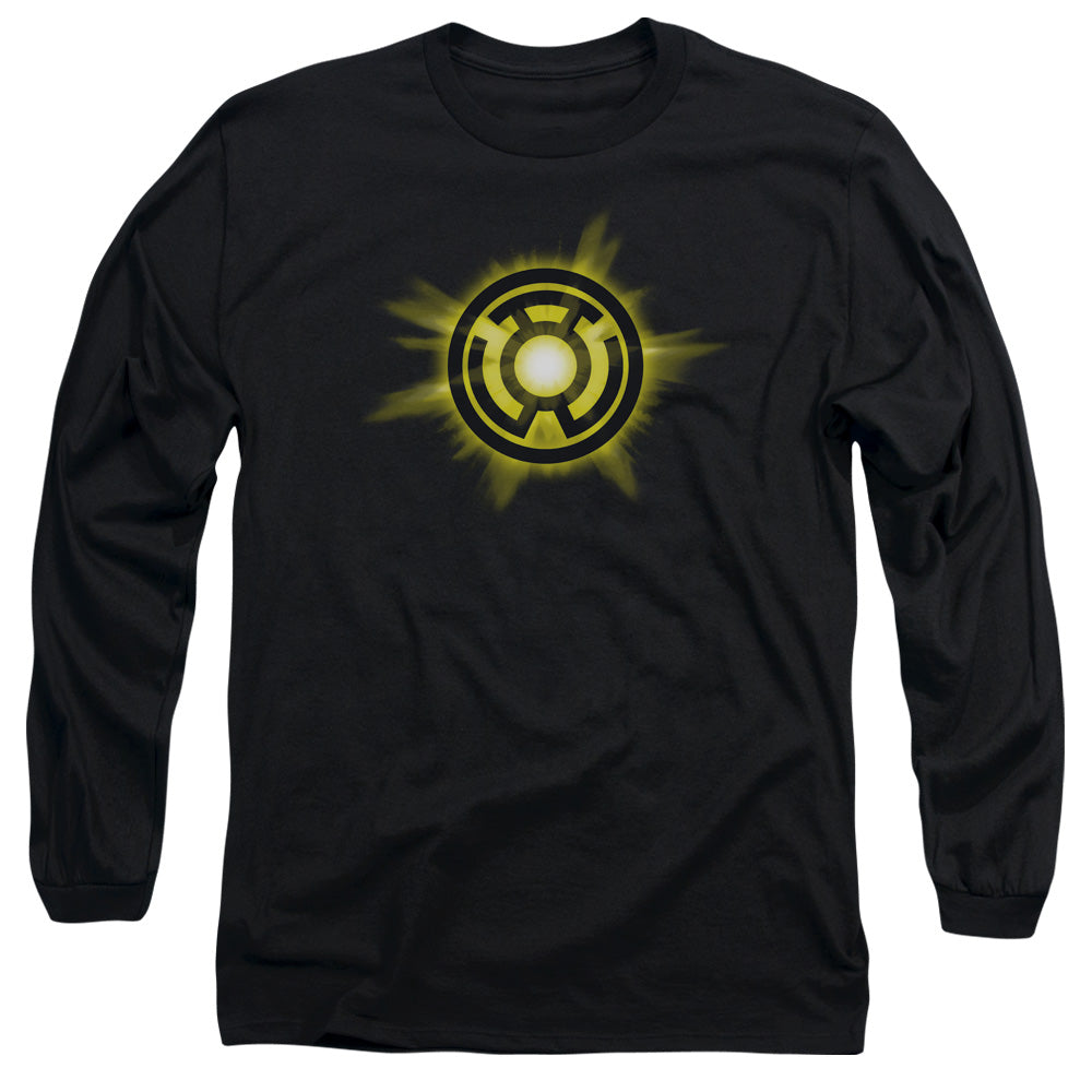 AN OFFCIALLY LICENSED GREEN LANTERN YELLOW GLOW MEN'S LONG SLEEVE T-SHIRT BLACK