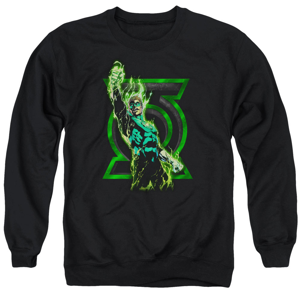 AN OFFCIALLY LICENSED GREEN LANTERN FULLY CHARGED ADULT UNISEX CREWNECK SWEATSHIRT BLACK