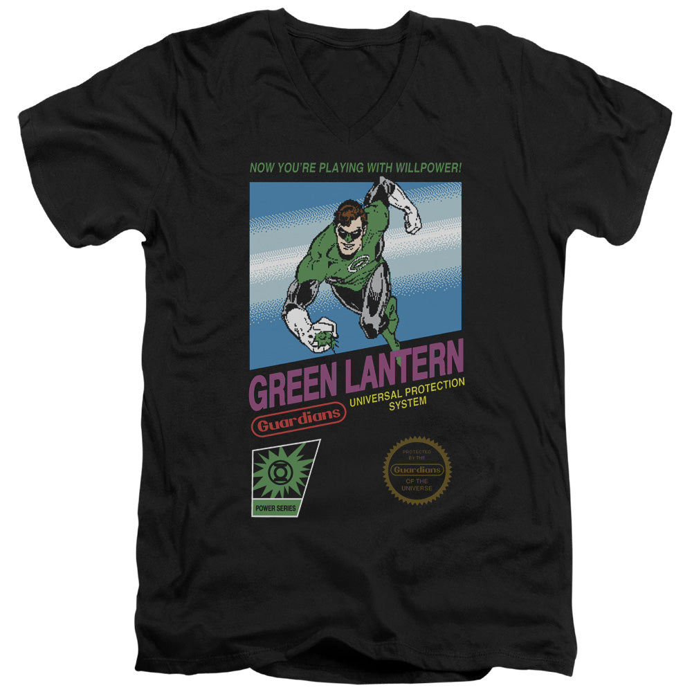 AN OFFCIALLY LICENSED GREEN LANTERN BOX ART MEN'S V-NECK T-SHIRT BLACK