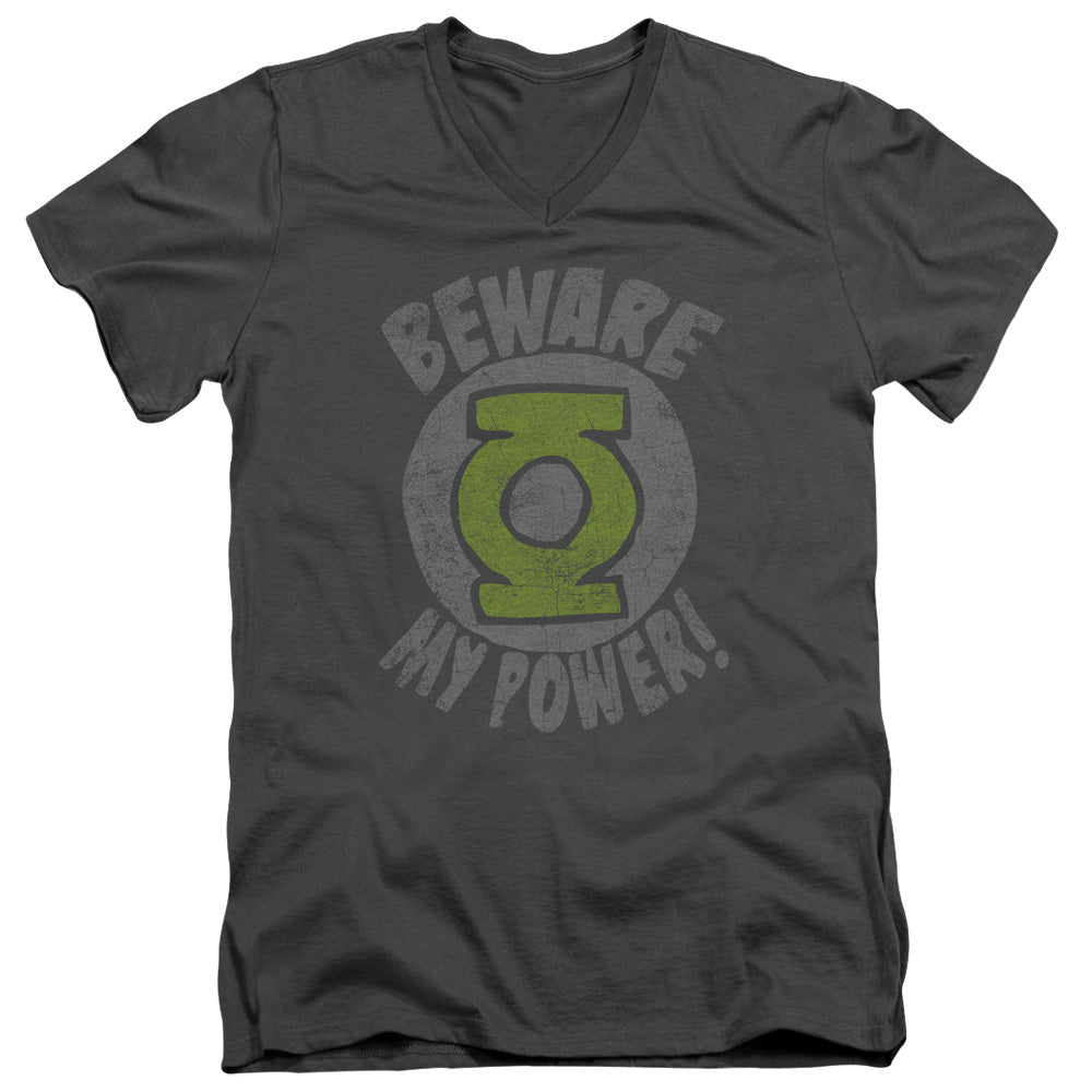 AN OFFCIALLY LICENSED GREEN LANTERN BEWARE MEN'S V-NECK T-SHIRT CHARCOAL