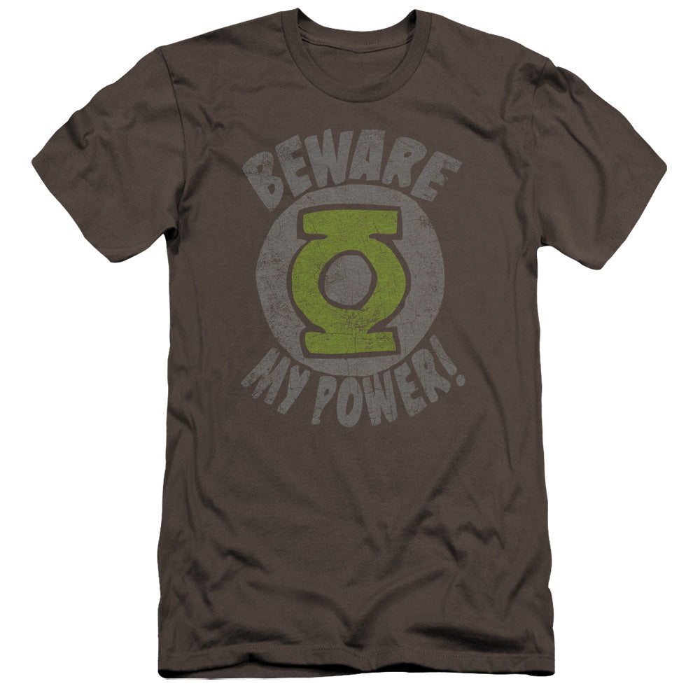 AN OFFCIALLY LICENSED GREEN LANTERN BEWARE MEN'S PREMIUM SLIM FIT T-SHIRT CHARCOAL