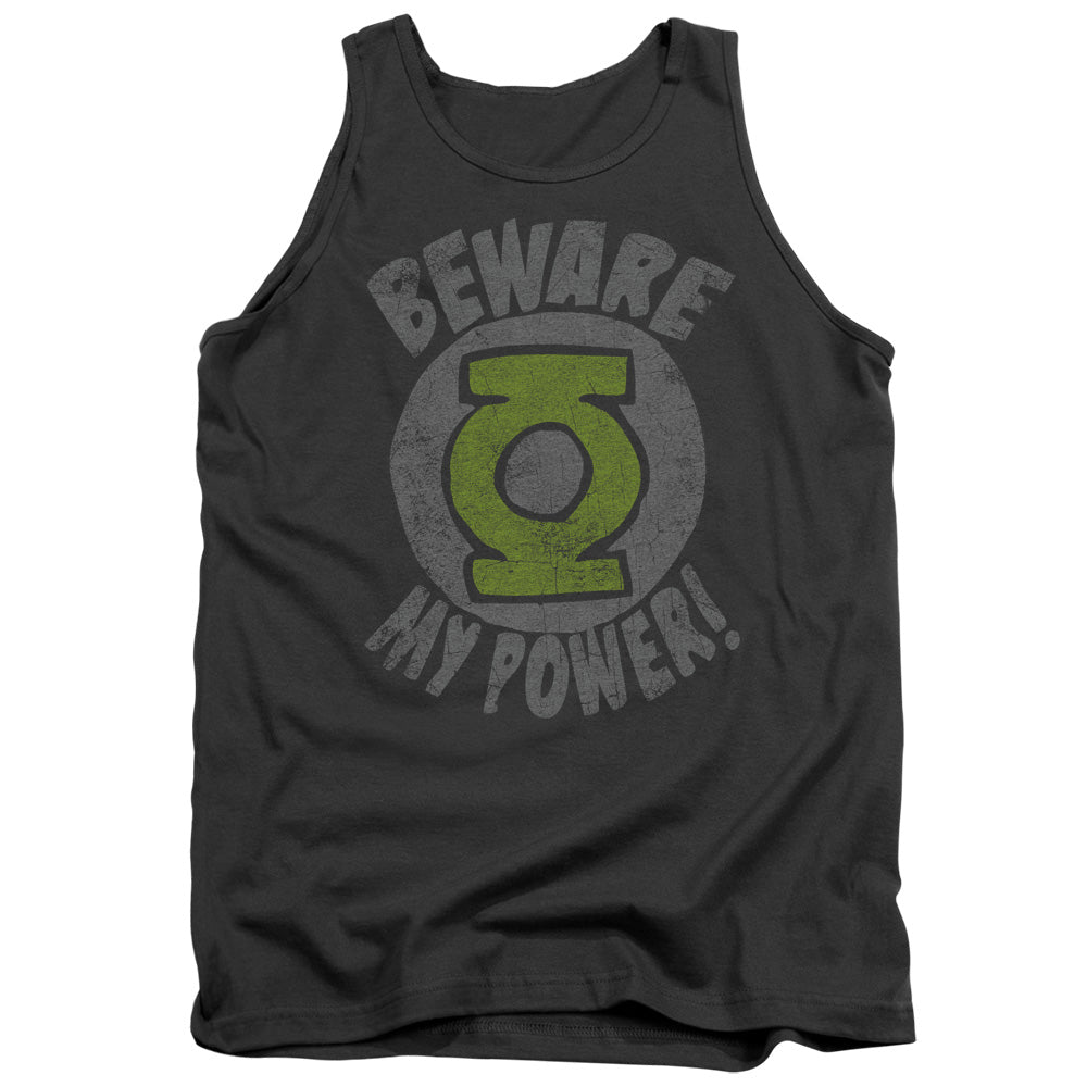 AN OFFCIALLY LICENSED GREEN LANTERN BEWARE ADULT UNISEX TANK TOP CHARCOAL