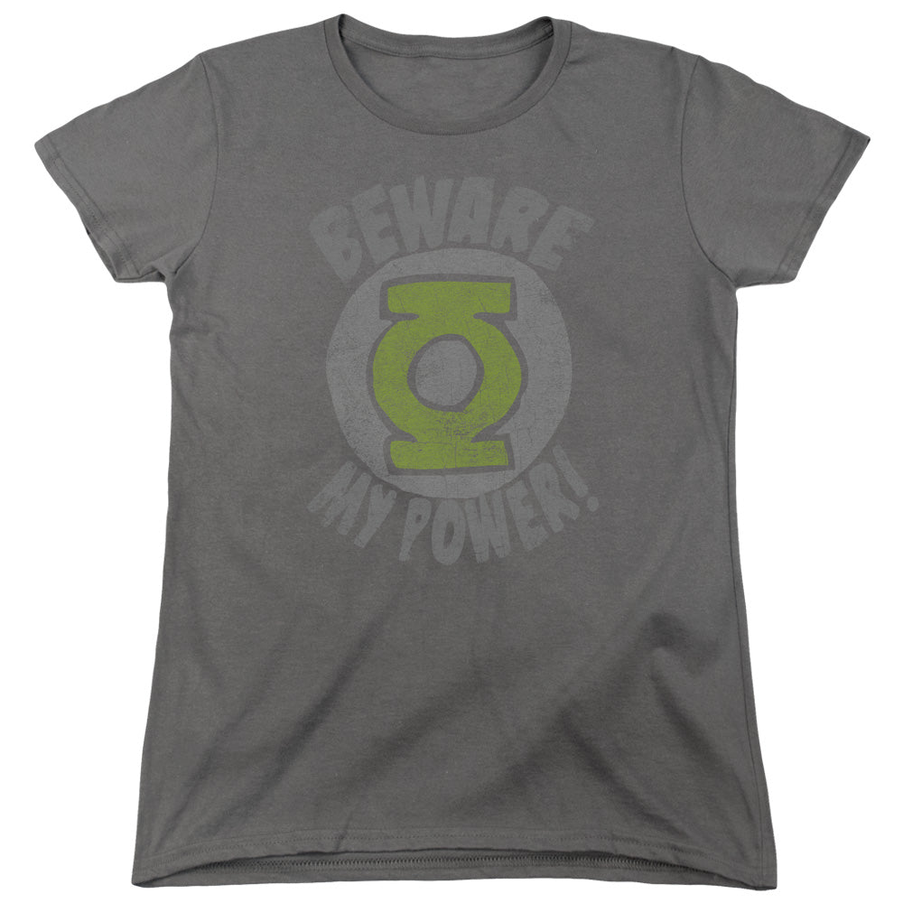 AN OFFCIALLY LICENSED GREEN LANTERN BEWARE WOMEN'S REGULAR FIT T-SHIRT CHARCOAL
