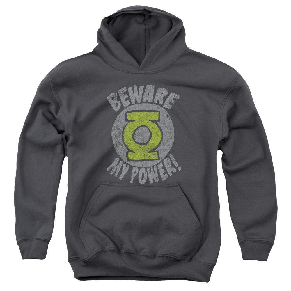 AN OFFCIALLY LICENSED GREEN LANTERN BEWARE YOUTH HOODIE CHARCOAL