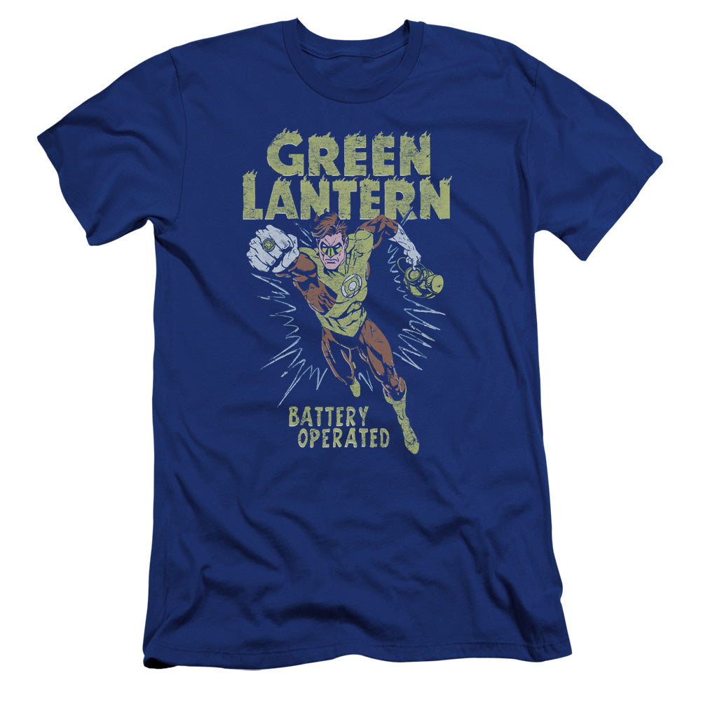 AN OFFCIALLY LICENSED GREEN LANTERN FULLY CHARGED MEN'S PREMIUM SLIM FIT T-SHIRT ROYAL