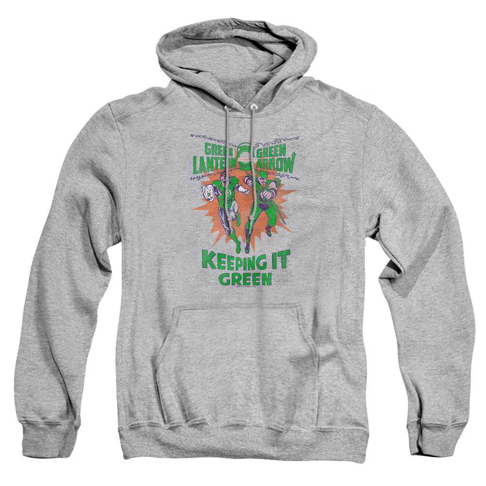 AN OFFCIALLY LICENSED GREEN LANTERN KEEPING IT GREEN ADULT UNISEX PULLOVER HOODIE ATHLETIC HEATHER