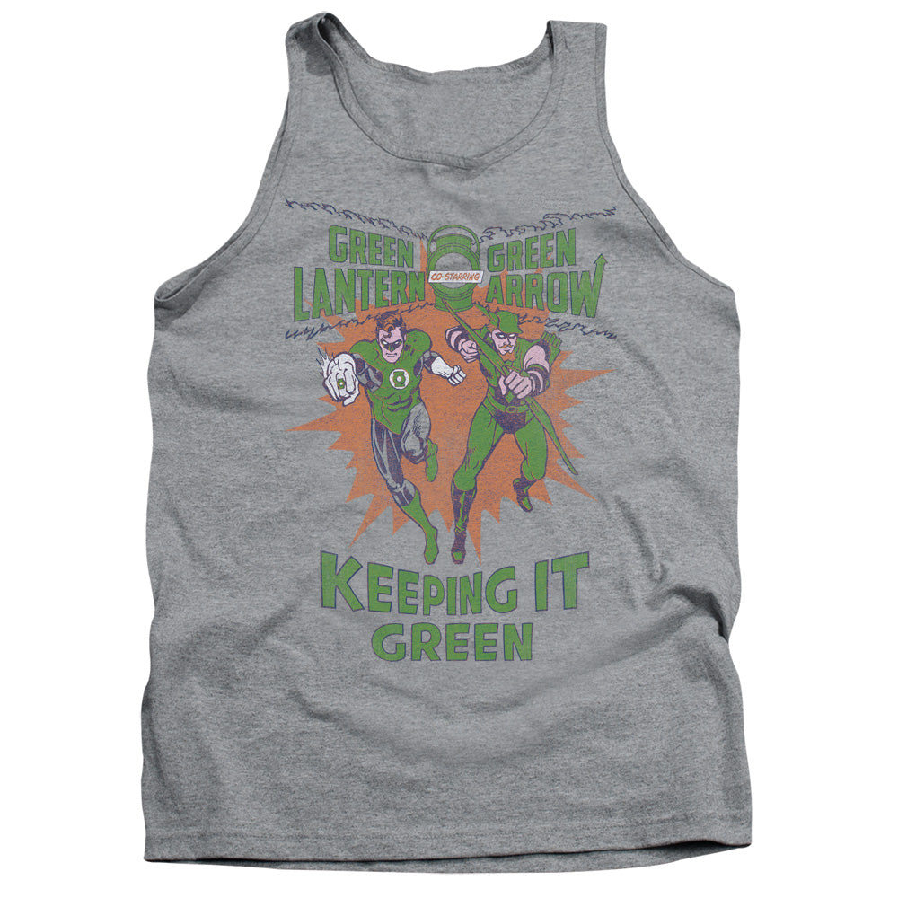 AN OFFCIALLY LICENSED GREEN LANTERN KEEPING IT GREEN ADULT UNISEX TANK TOP ATHLETIC HEATHER