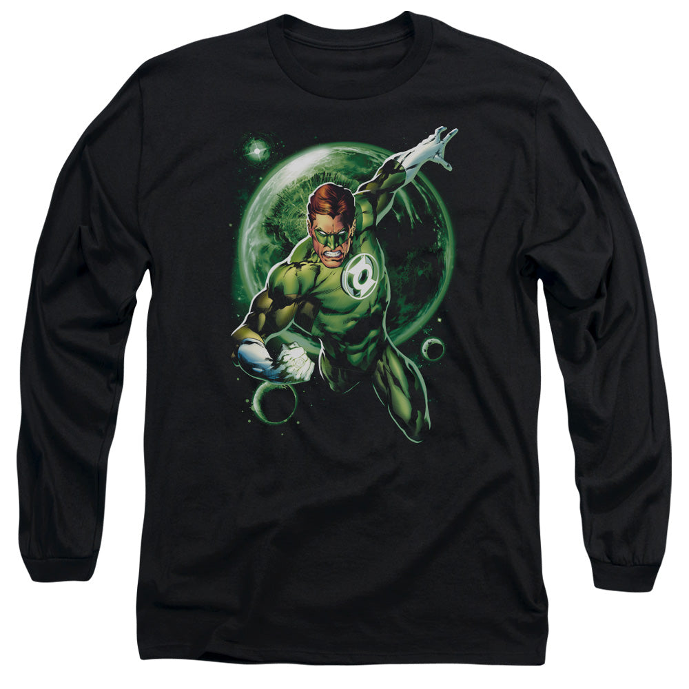 AN OFFCIALLY LICENSED GREEN LANTERN GALAXY GLOW MEN'S LONG SLEEVE T-SHIRT BLACK