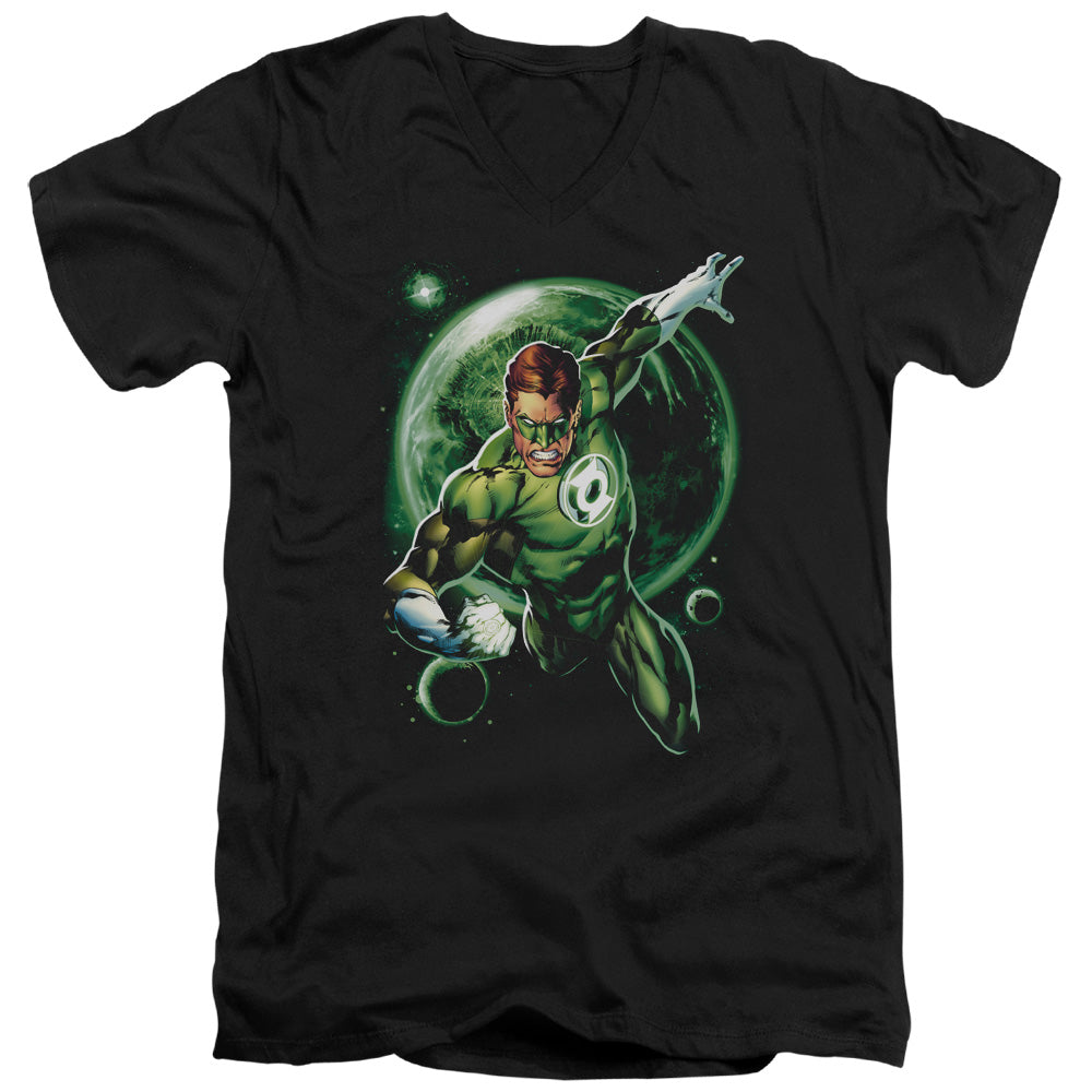 AN OFFCIALLY LICENSED GREEN LANTERN GALAXY GLOW MEN'S V-NECK T-SHIRT BLACK