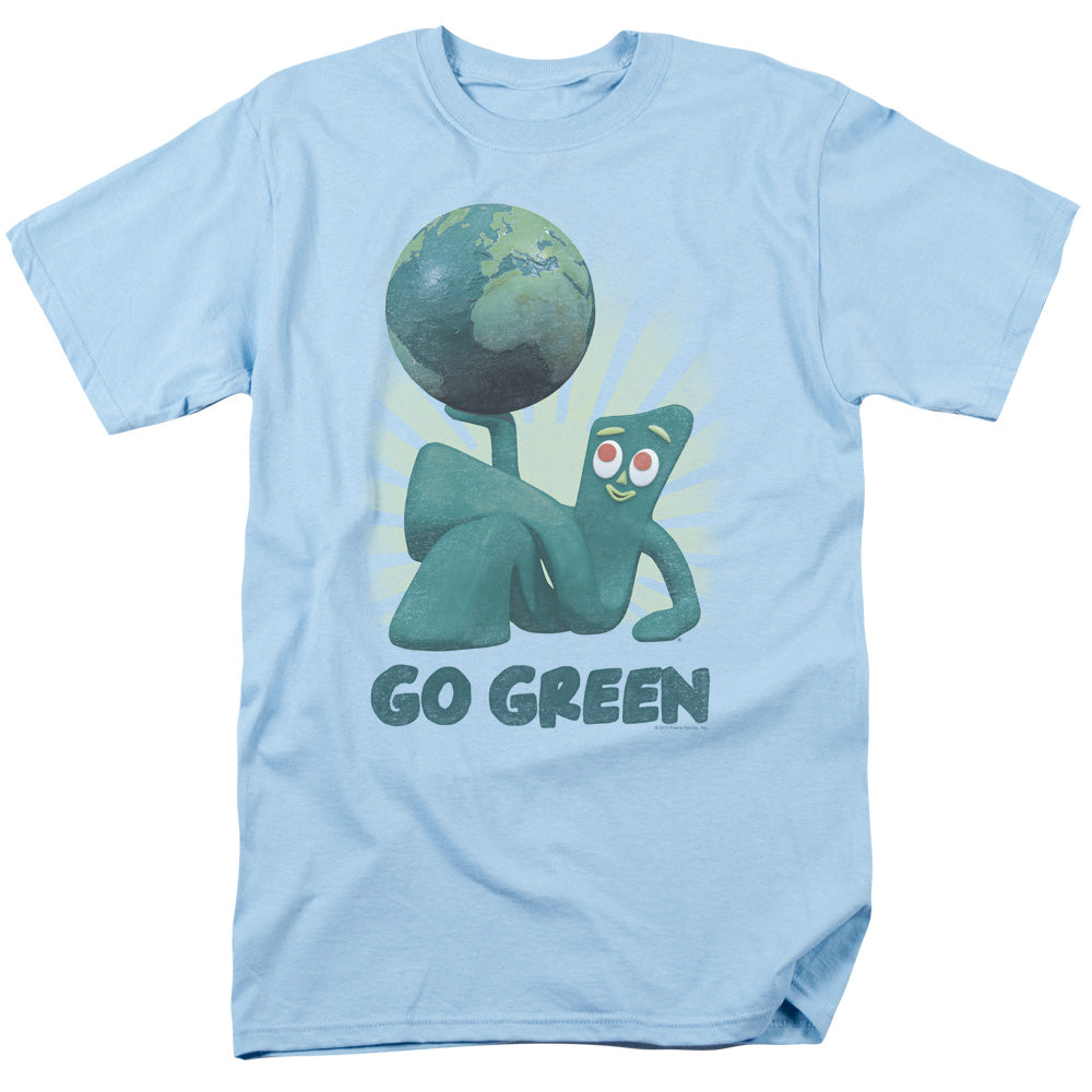 AN OFFCIALLY LICENSED GUMBY GO GREEN MEN'S REGULAR FIT T-SHIRT LIGHT BLUE