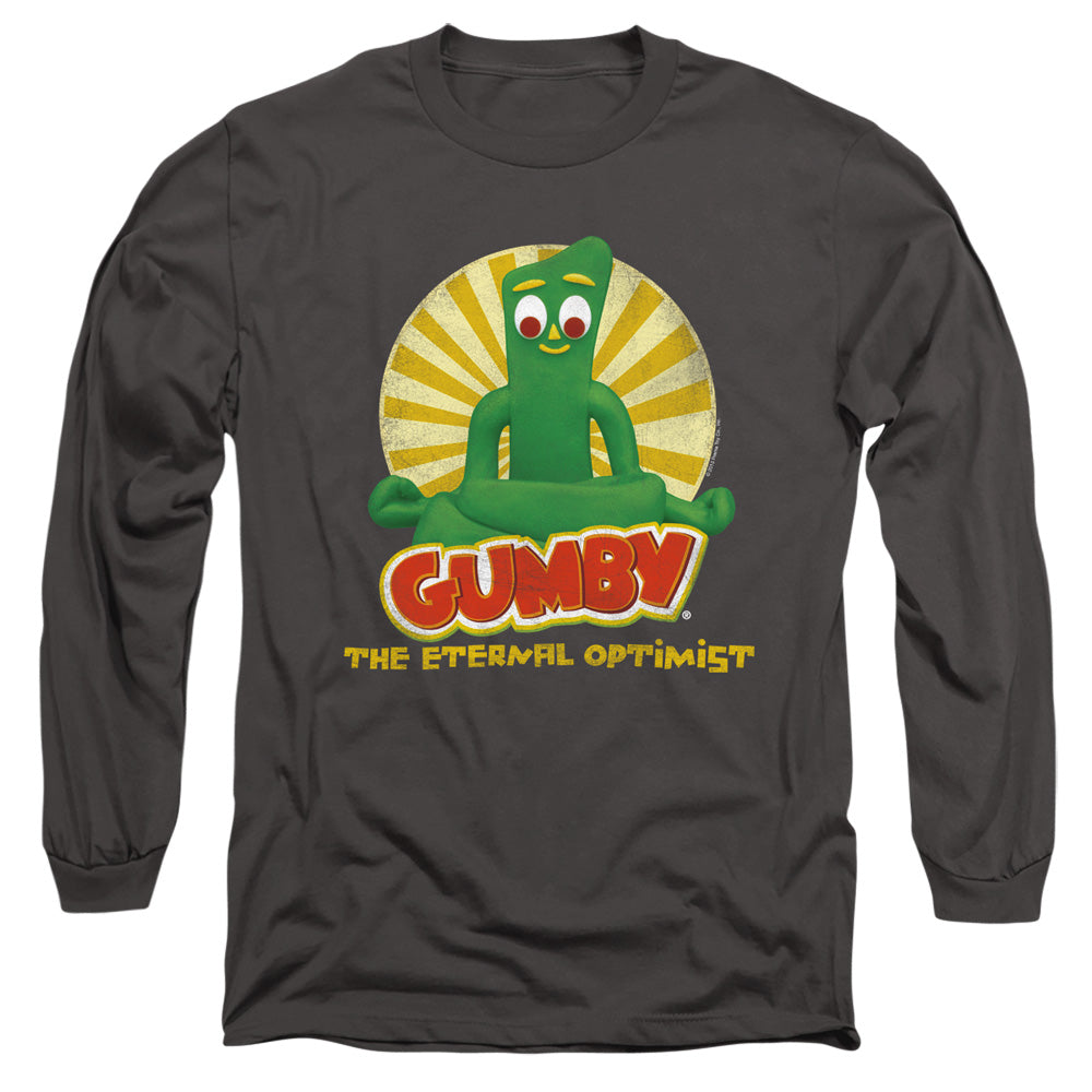 AN OFFCIALLY LICENSED GUMBY OPTIMIST MEN'S LONG SLEEVE T-SHIRT CHARCOAL