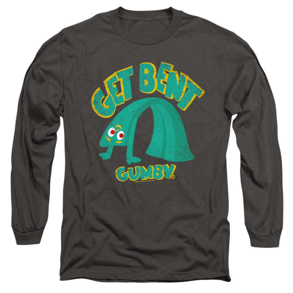 AN OFFCIALLY LICENSED GUMBY GET BENT MEN'S LONG SLEEVE T-SHIRT CHARCOAL
