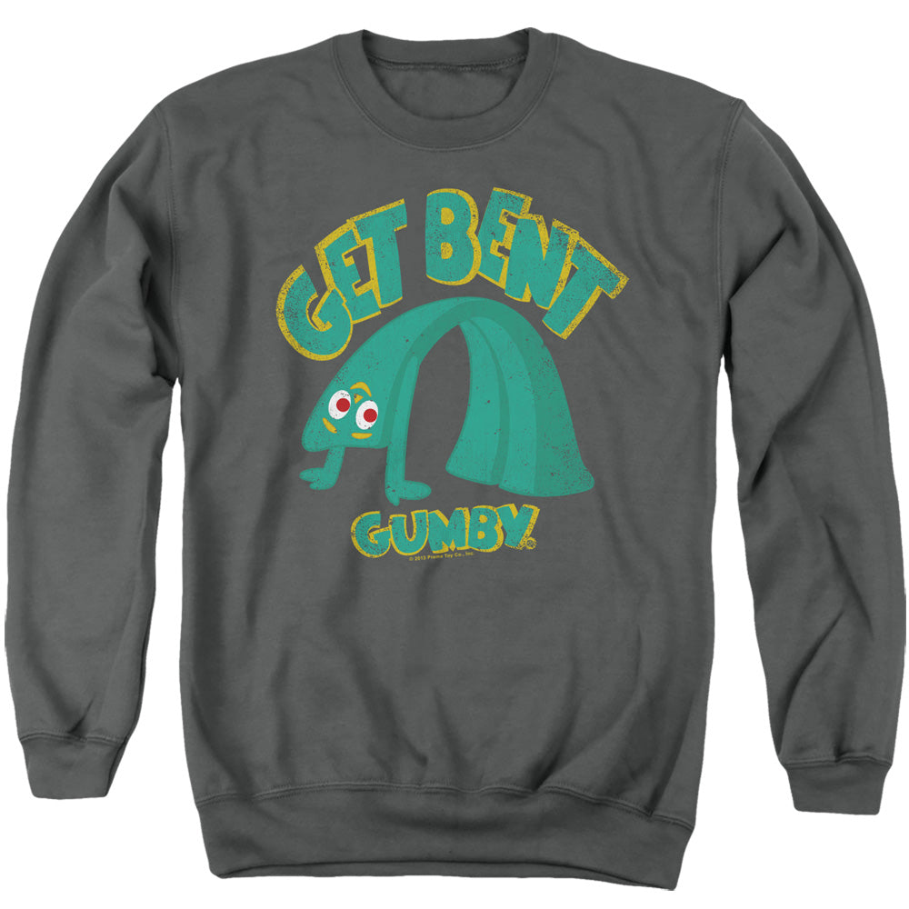 AN OFFCIALLY LICENSED GUMBY GET BENT ADULT UNISEX CREWNECK SWEATSHIRT CHARCOAL