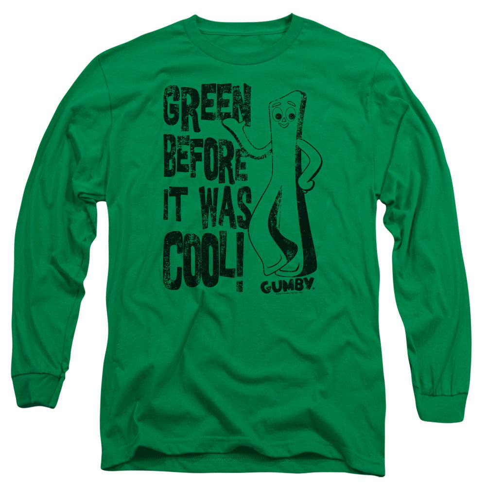 AN OFFCIALLY LICENSED GUMBY COOL GREEN MEN'S LONG SLEEVE T-SHIRT KELLY GREEN
