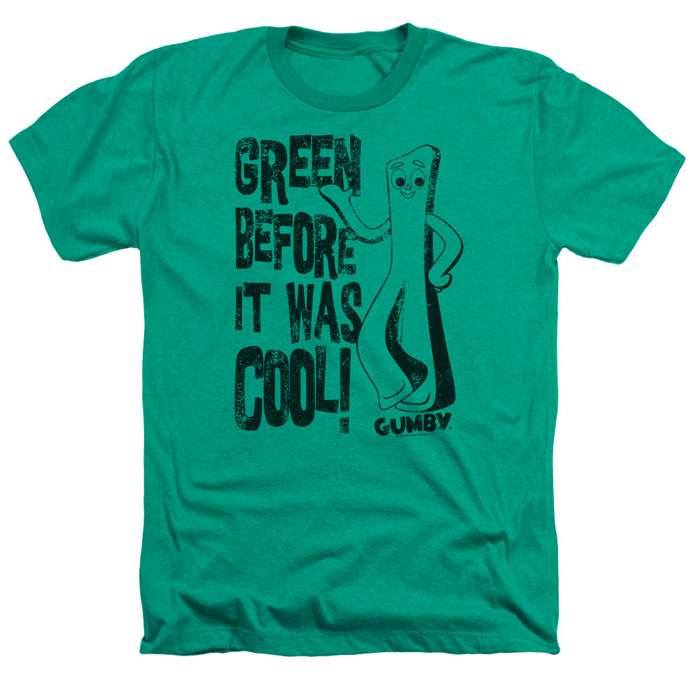 AN OFFCIALLY LICENSED GUMBY COOL GREEN MEN'S HEATHER T-SHIRT KELLY GREEN