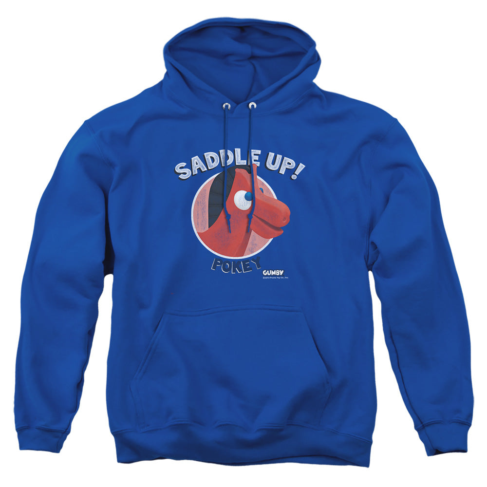AN OFFCIALLY LICENSED GUMBY SADDLE UP ADULT UNISEX PULLOVER HOODIE ROYAL