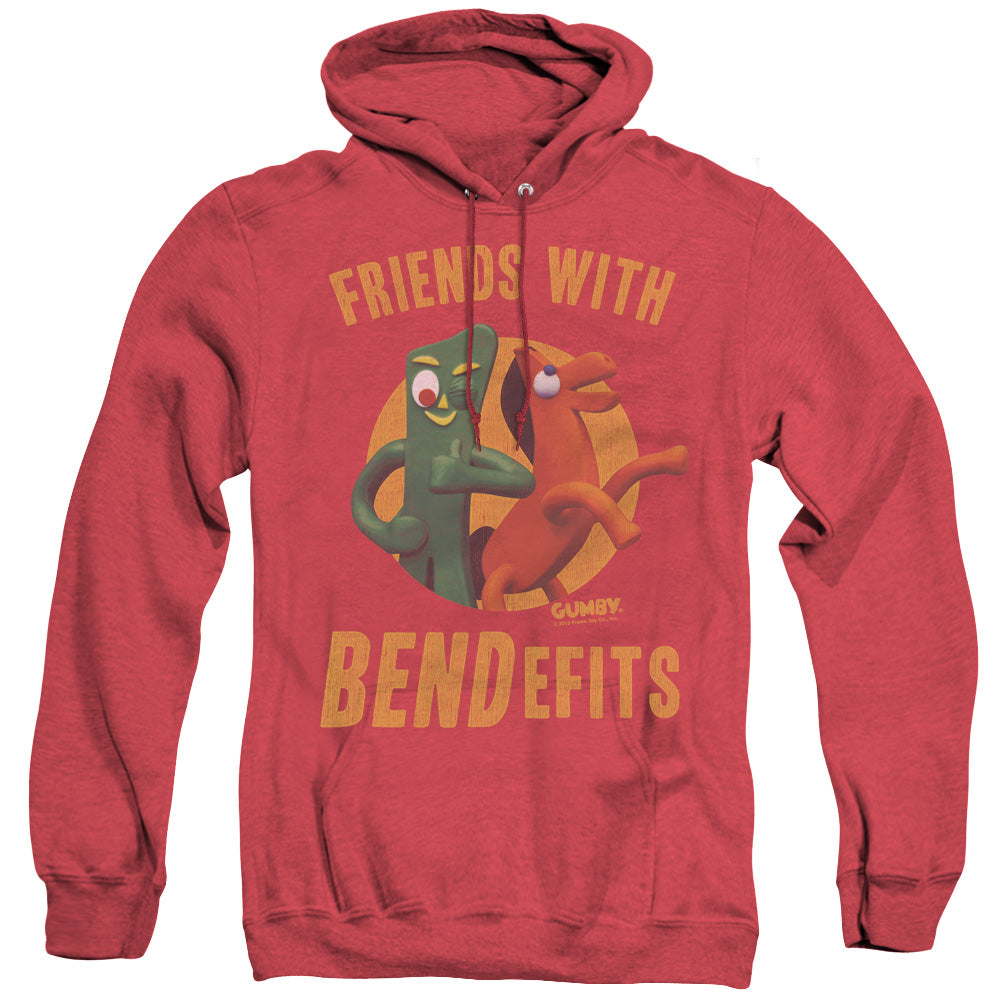 AN OFFCIALLY LICENSED GUMBY BENDEFITS ADULT UNISEX HEATHER PULLOVER HOODIE RED