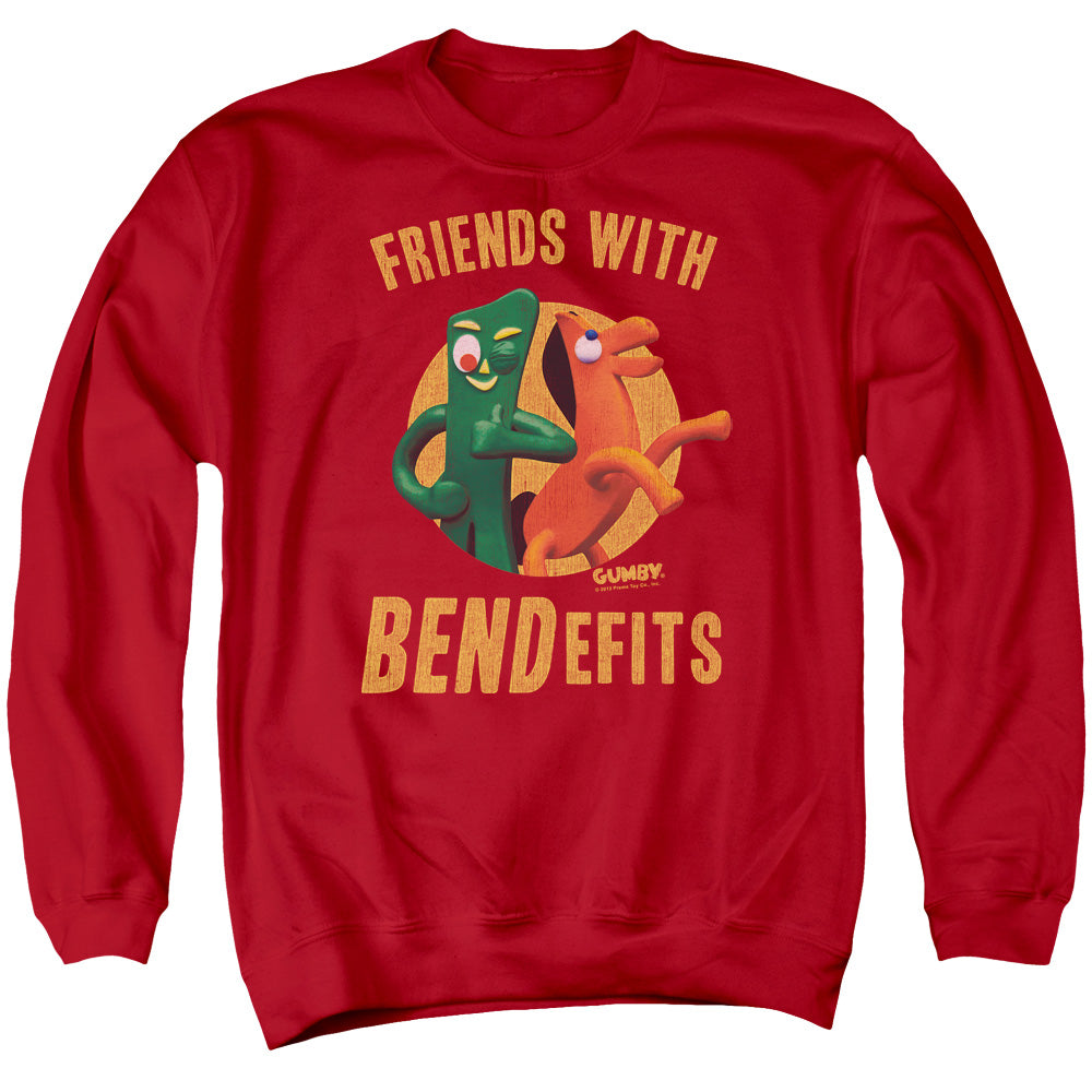 AN OFFCIALLY LICENSED GUMBY BENDEFITS ADULT UNISEX CREWNECK SWEATSHIRT RED