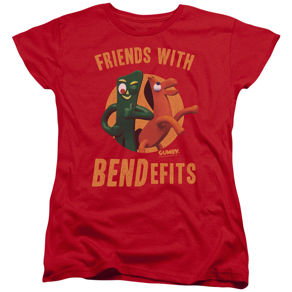 AN OFFCIALLY LICENSED GUMBY BENDEFITS WOMEN'S REGULAR FIT T-SHIRT RED