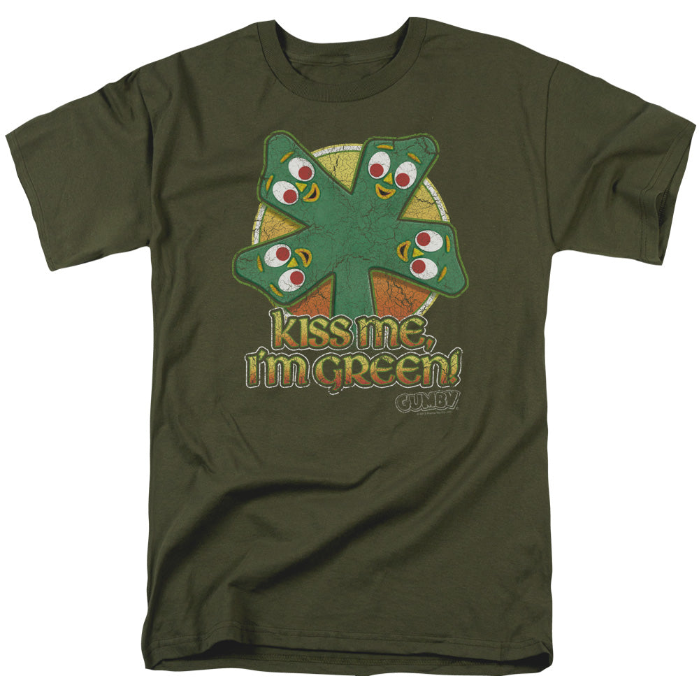 AN OFFCIALLY LICENSED GUMBY KISS ME MEN'S REGULAR FIT T-SHIRT MILITARY GREEN