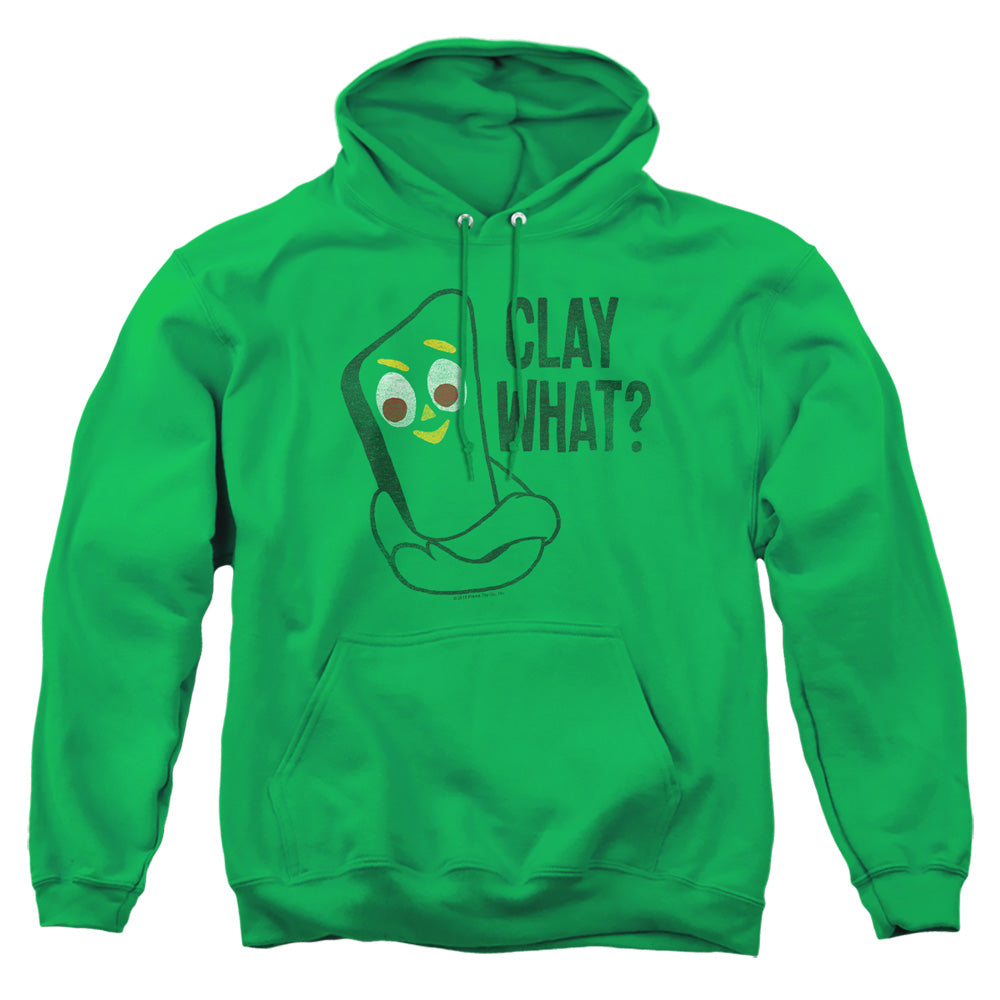 AN OFFCIALLY LICENSED GUMBY CLAY WHAT ADULT UNISEX PULLOVER HOODIE KELLY GREEN