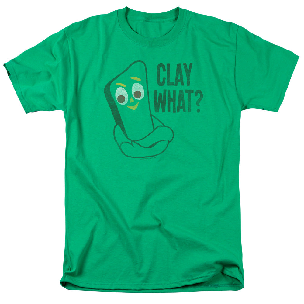 AN OFFCIALLY LICENSED GUMBY CLAY WHAT MEN'S REGULAR FIT T-SHIRT KELLY GREEN
