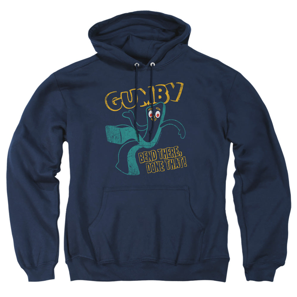 AN OFFCIALLY LICENSED GUMBY BEND THERE ADULT UNISEX PULLOVER HOODIE NAVY