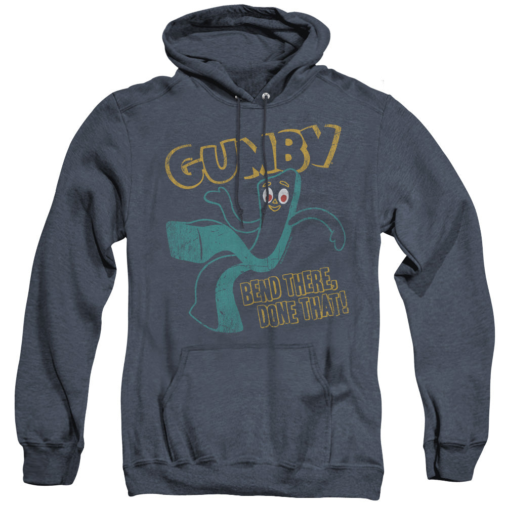 AN OFFCIALLY LICENSED GUMBY BEND THERE ADULT UNISEX HEATHER PULLOVER HOODIE NAVY